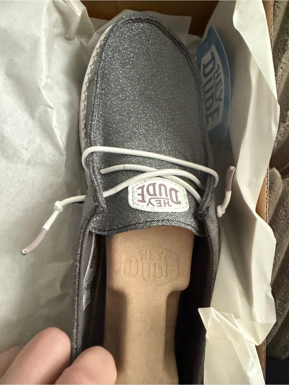 BNIB Hey Dude Silver Sparkle Shoes - Picture 2 of 7